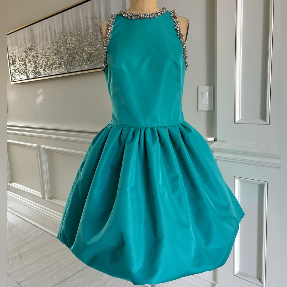NWOT Oscar de la Renta Turquoise Dress with Embellished Neckline